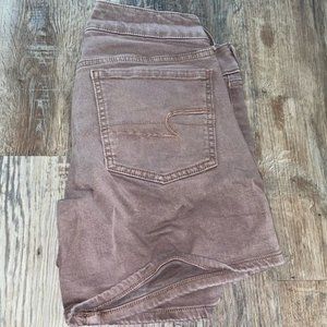 American eagle midi purple tan jean shorts
